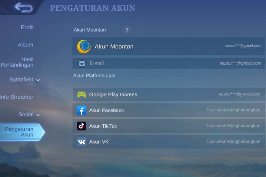 Cari Akun Mobile Legends yang Hilang Menggunakan Pengaturan Akun Terkait