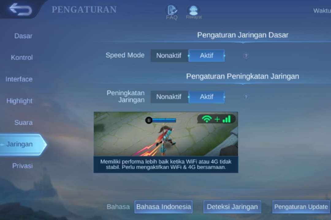 Penyebab Loading Lama Mobile Legends. Mengaktifkan Peningkatan Jaringan pada Mobile Legends