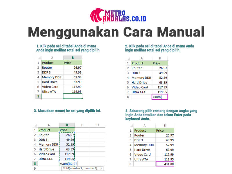 Cara Menjumlahkan di Excel manual