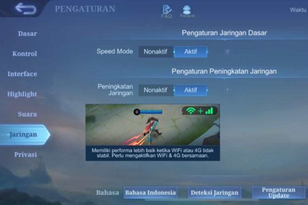 Penyebab HP nge Frame Saat Main Mobile Legend. Speed Mode dan Peningkatan Jaringan Harus Aktif