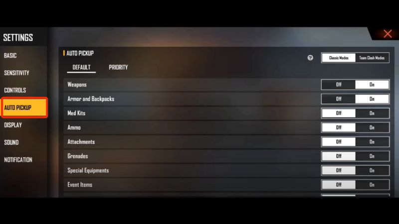 Pengaturan Auto Pickup Free Fire