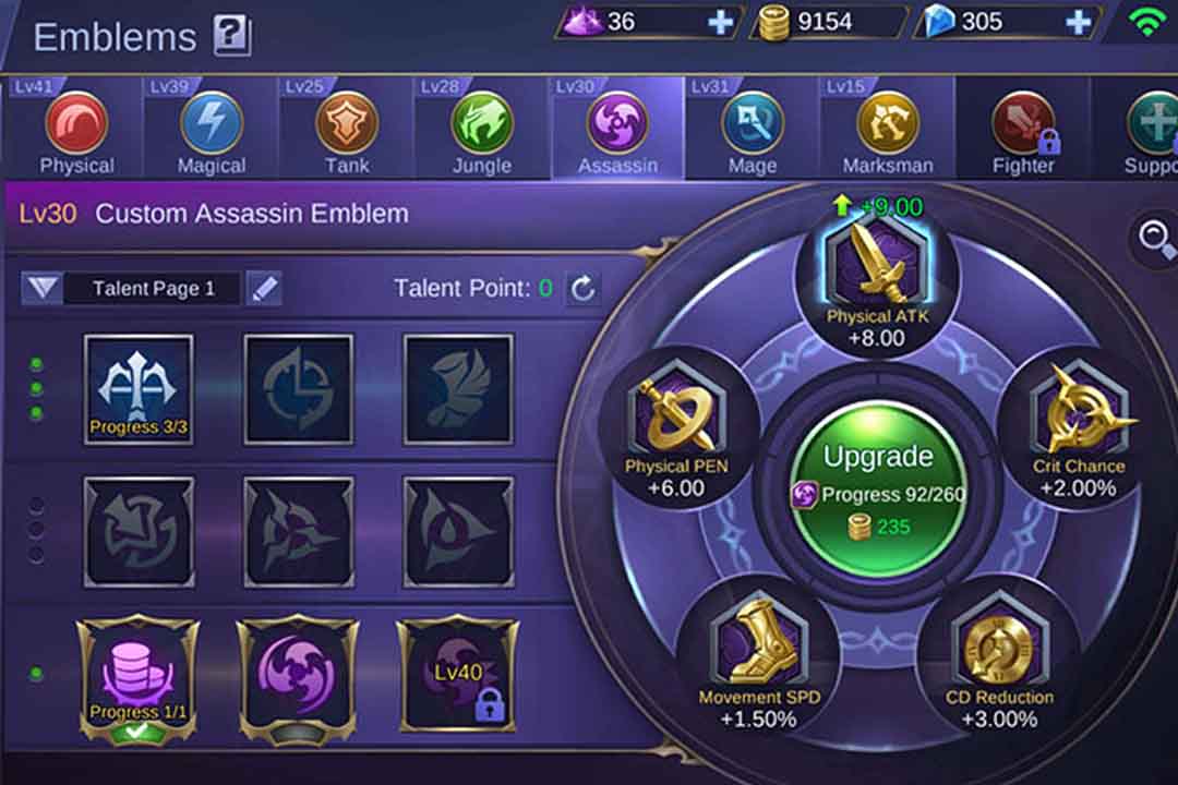 Cara Memperkuat Hero Mobile Legends - Gunakan Custom Assassin Emblem atau Custom Mage Emblem